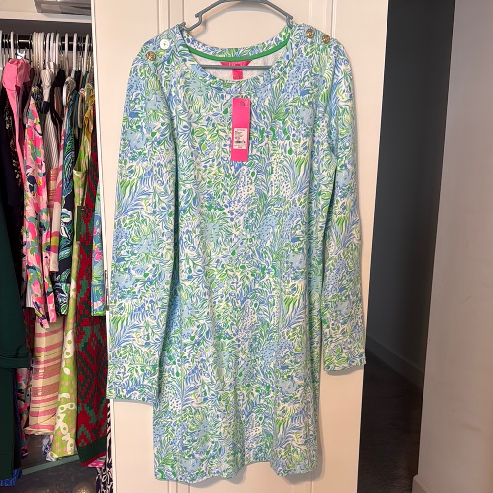 NWT Lilly Pulitzer Blue and Green Floral Dress. Size XL